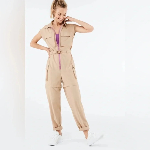 NWT Fabletics Harmony Woven Jumpsuit in Desert / Tan color size XL - Picture 1 of 16